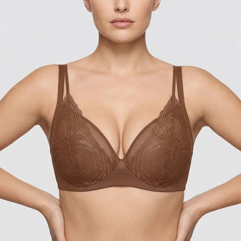 Serenata Floral Linear Plus Size Lace Sheer Mesh Full Coverage Adjustable Straps Unlined Underwire Bra