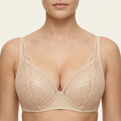Serenata Floral Linear Plus Size Lace Sheer Mesh Full Coverage Adjustable Straps Unlined Underwire Bra