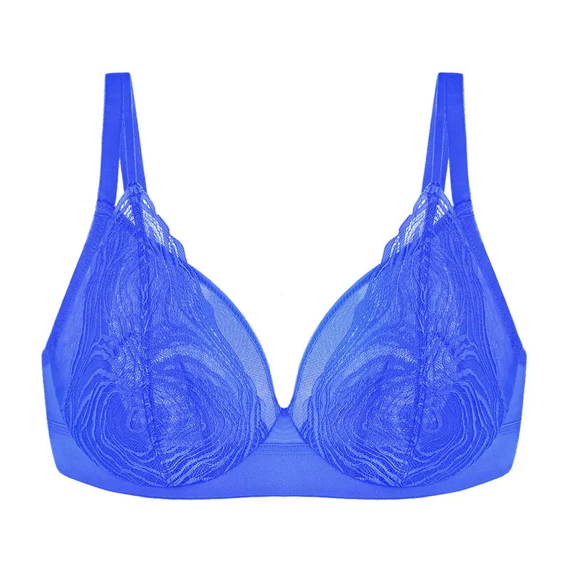 Serenata Floral Linear Plus Size Lace Sheer Mesh Full Coverage Adjustable Straps Unlined Underwire Bra