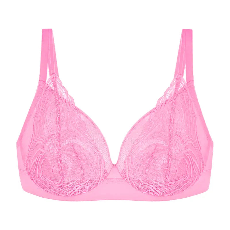 Serenata Floral Linear Plus Size Lace Sheer Mesh Full Coverage Adjustable Straps Unlined Underwire Bra