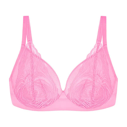 Serenata Floral Linear Plus Size Lace Sheer Mesh Full Coverage Adjustable Straps Unlined Underwire Bra