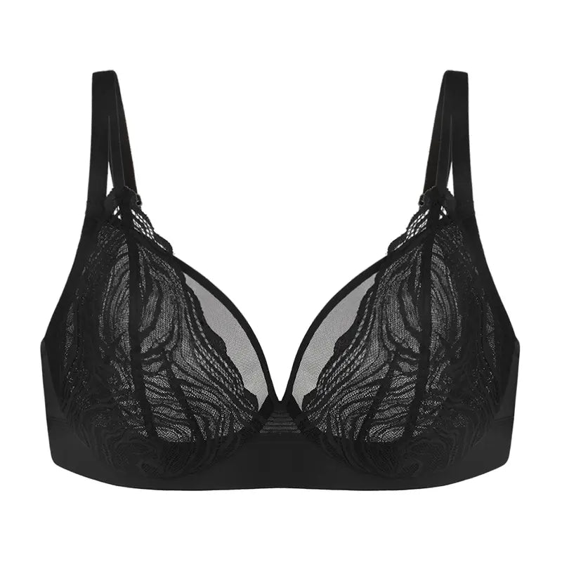Serenata Floral Linear Plus Size Lace Sheer Mesh Full Coverage Adjustable Straps Unlined Underwire Bra