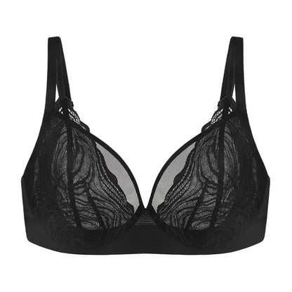 Serenata Floral Linear Plus Size Lace Sheer Mesh Full Coverage Adjustable Straps Unlined Underwire Bra