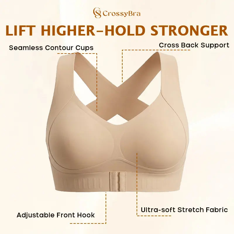 VELISBRA  - Cross Back Front Closure Wireless Posture Support Bra