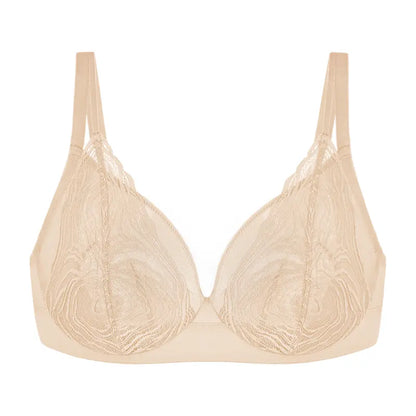 Serenata Floral Linear Plus Size Lace Sheer Mesh Full Coverage Adjustable Straps Unlined Underwire Bra