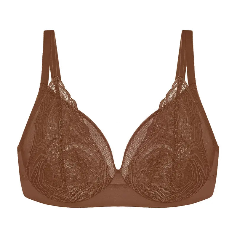 Serenata Floral Linear Plus Size Lace Sheer Mesh Full Coverage Adjustable Straps Unlined Underwire Bra