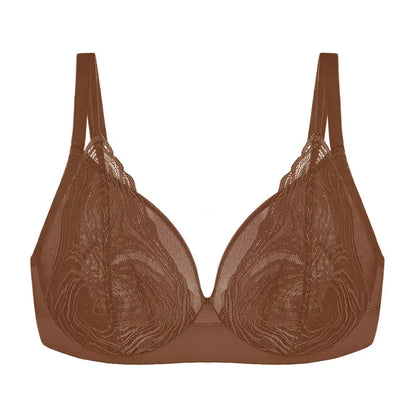 Serenata Floral Linear Plus Size Lace Sheer Mesh Full Coverage Adjustable Straps Unlined Underwire Bra